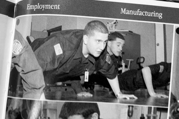 Bryan Kohberger, center, pictured doing law enforcement training in high school.