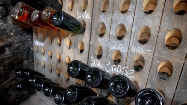 In Dr. Ko<em></em>nstantin Frank Winery's champagne cave, bottles of sparkling wine are spun strategically to remove the plug of dead yeast in bottles.